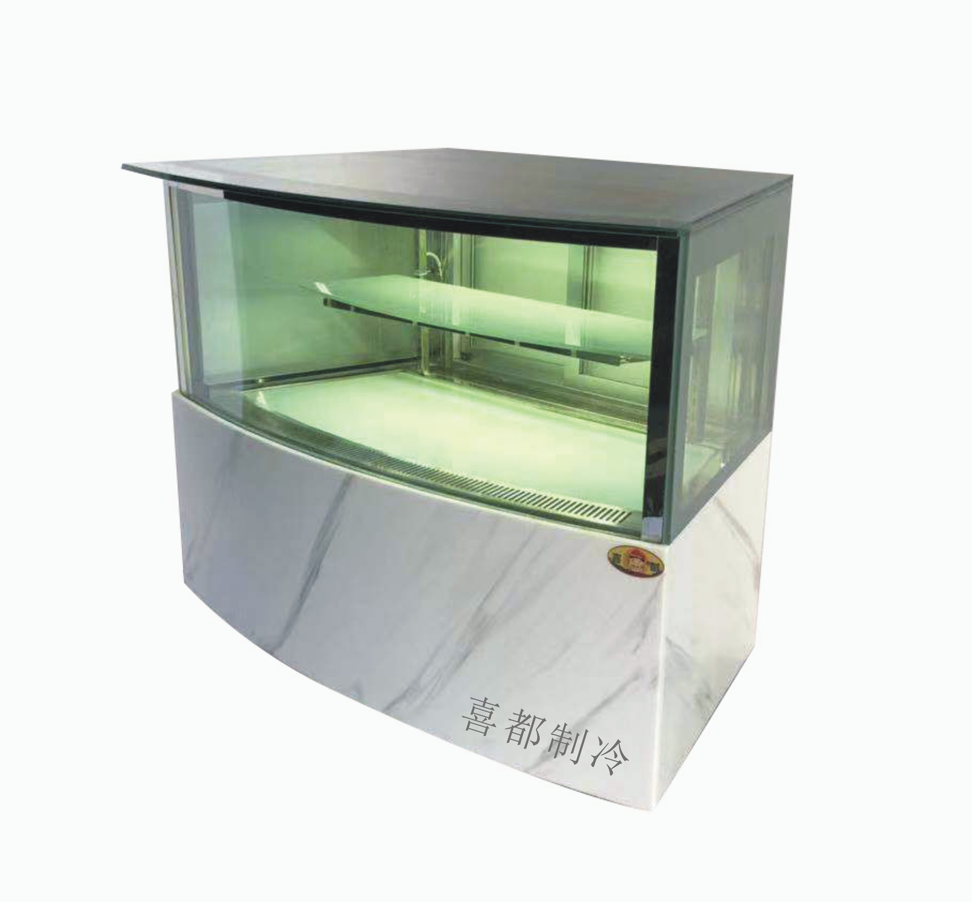 Custom-made curved glass freezer for barXID-BDZ